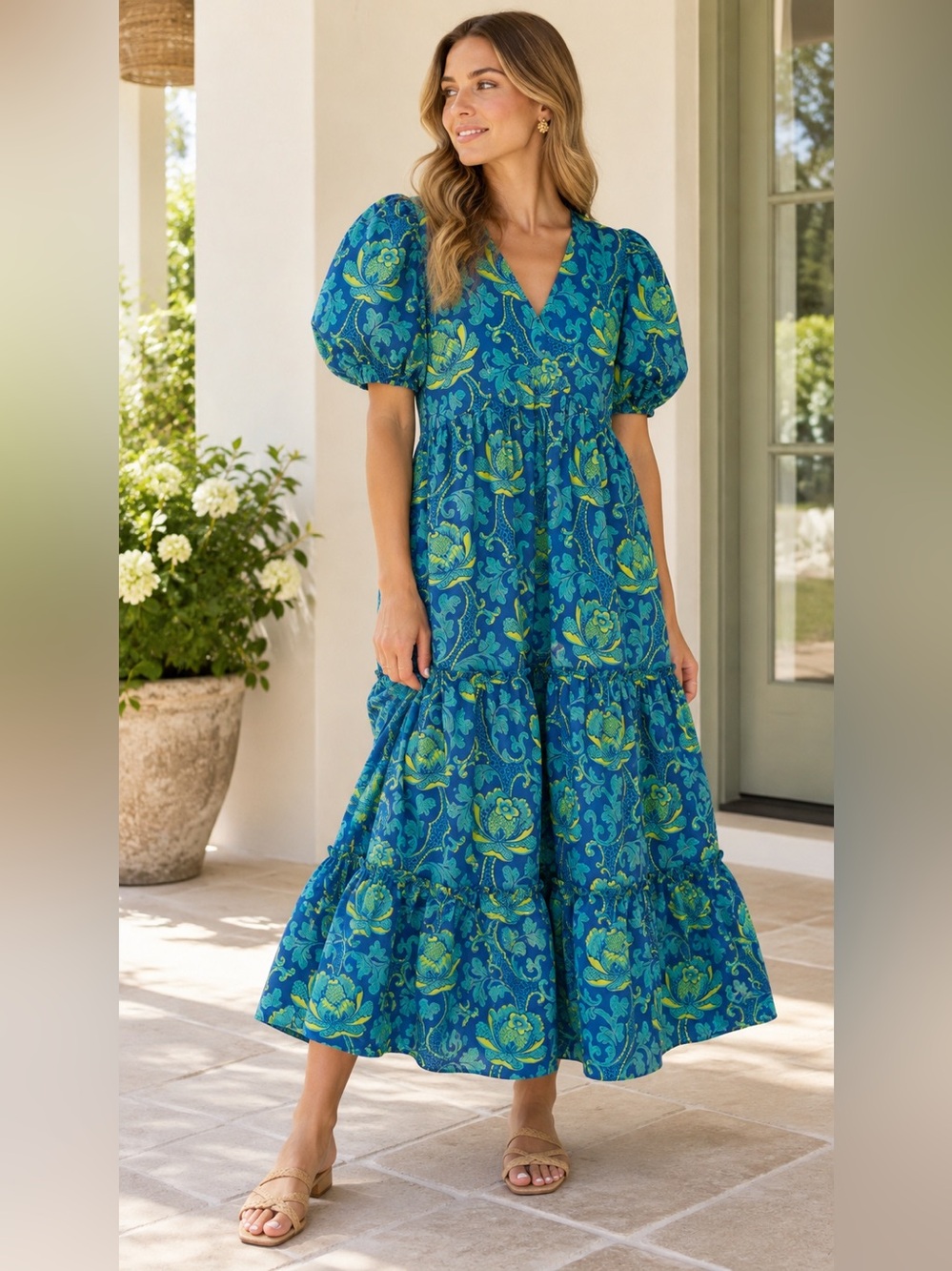 RARE Pink City Prints Floral Puff-Sleeve Joli Maxi Dress - Picture 3 of 9